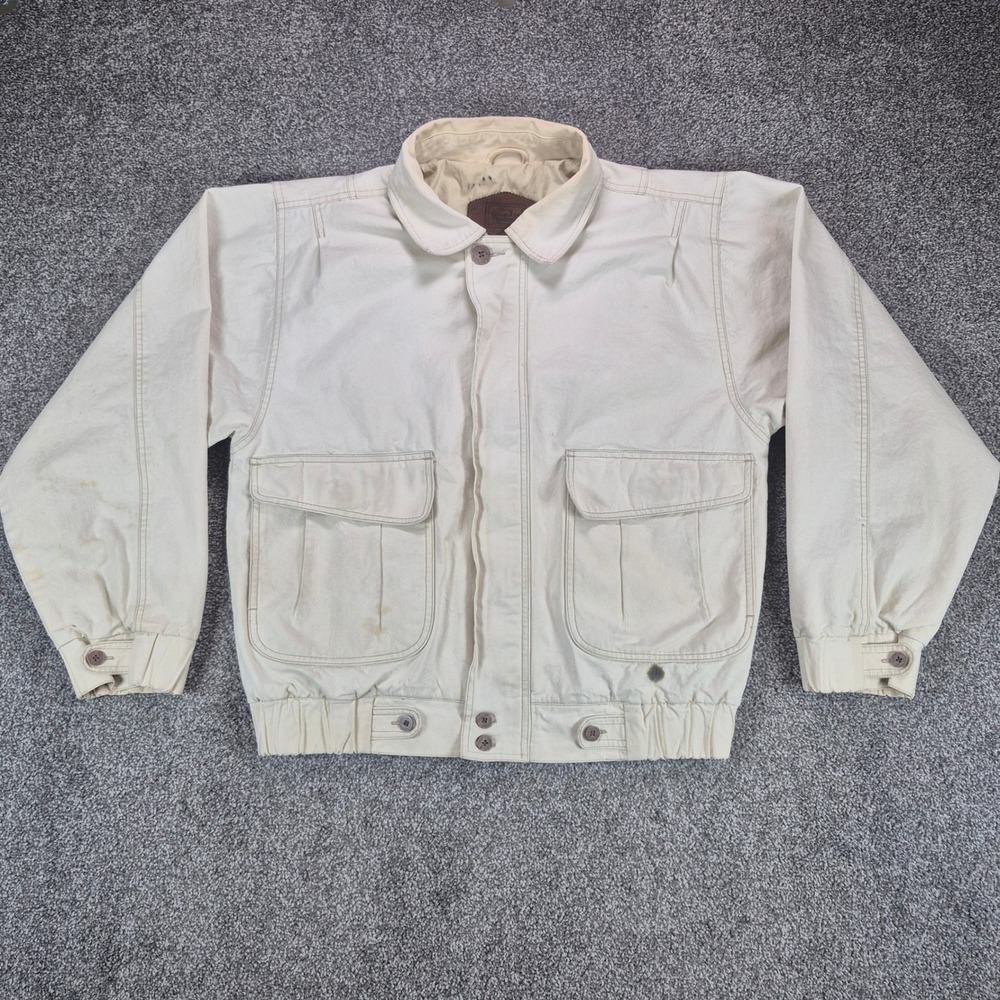 Vintage Woolrich Canvas Chore Jacket Mens Small Stone Cream Cotton Barn Coat